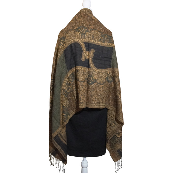 Unbranded Accessories - Burnt Orange Black Large Scarf Shawl Reversible Jacquard Pashmina Wrap Whimsical